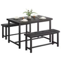 Kitchen Table Set with 2 Upholstered Benches for 4, Dining Room Metal and Wood Rectangular Table Set for Small Space, Apartment