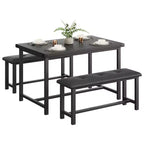 Kitchen Table Set with 2 Upholstered Benches for 4, Dining Room Metal and Wood Rectangular Table Set for Small Space, Apartment