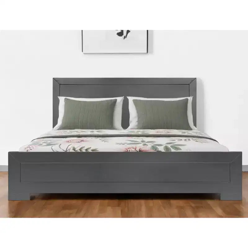 Letto King Size con Struttura in Legno e Pannelli Intarsiati Grigio