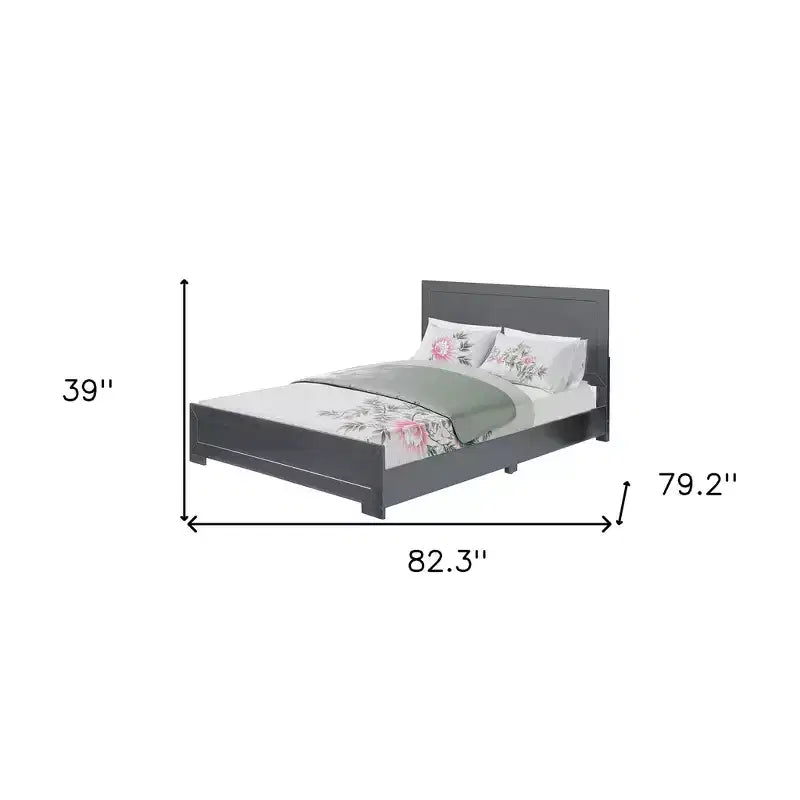 Letto King Size con Struttura in Legno e Pannelli Intarsiati Grigio