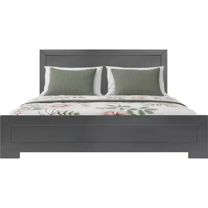 Letto King Size con Struttura in Legno e Pannelli Intarsiati Grigio