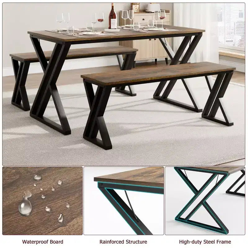 Tavolo da pranzo con panche, tavolo da cucina per 4 persone, struttura robusta in metallo, tavolo da pranzo salvaspazio per appartamento, cucina, sala da pranzo