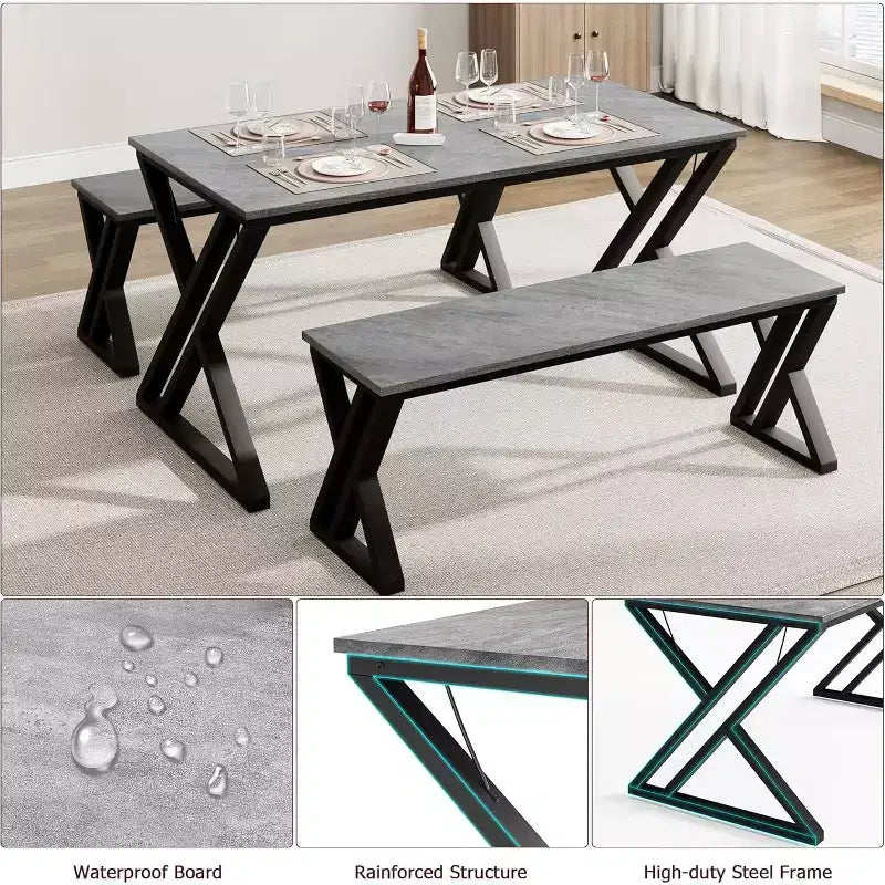 Tavolo da pranzo con panche, tavolo da cucina per 4 persone, struttura robusta in metallo, tavolo da pranzo salvaspazio per appartamento, cucina, sala da pranzo