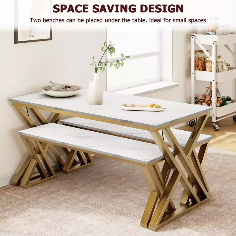 Tavolo da pranzo con panche, tavolo da cucina per 4 persone, struttura robusta in metallo, tavolo da pranzo salvaspazio per appartamento, cucina, sala da pranzo