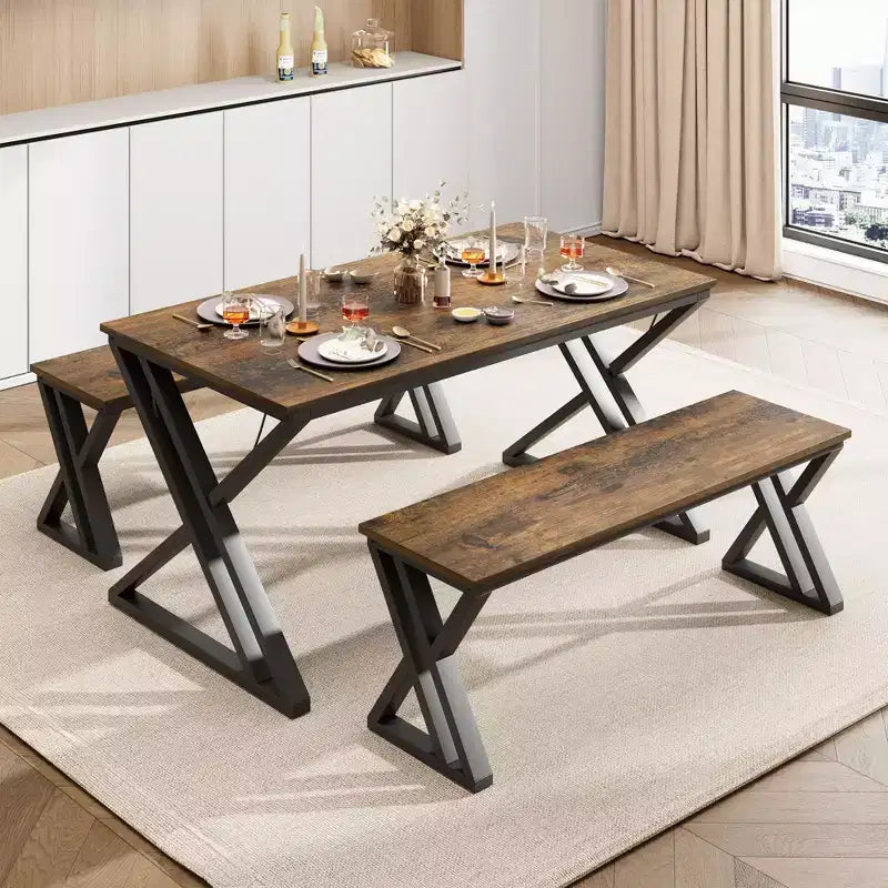 Tavolo da pranzo con panche, tavolo da cucina per 4 persone, struttura robusta in metallo, tavolo da pranzo salvaspazio per appartamento, cucina, sala da pranzo