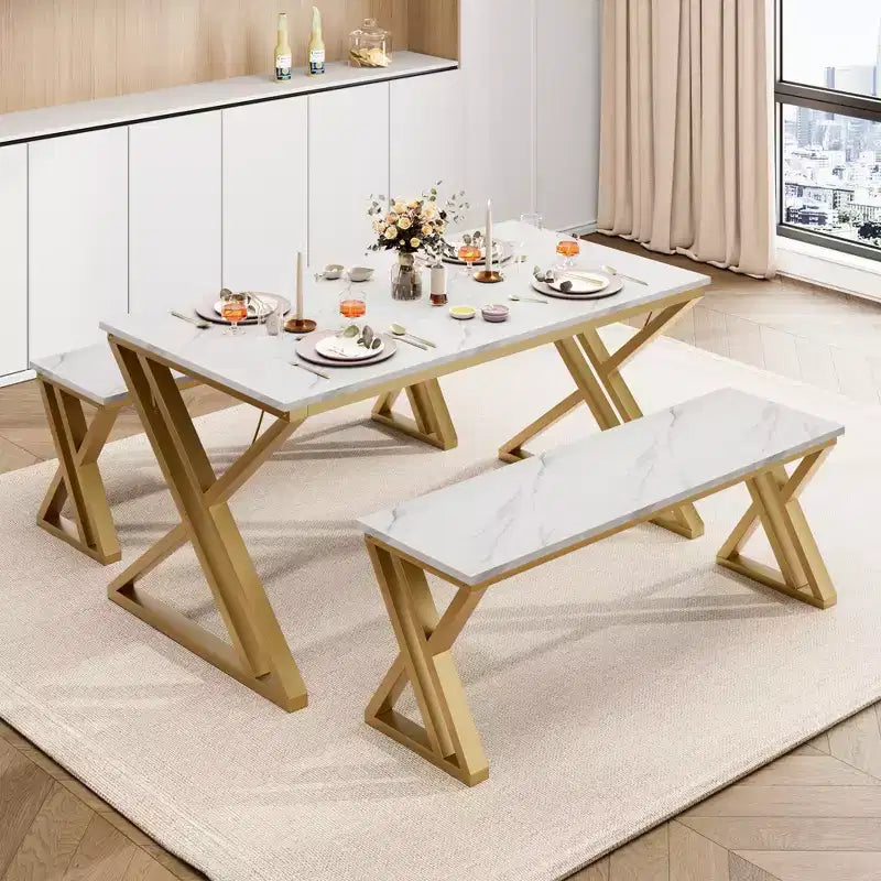 Tavolo da pranzo con panche, tavolo da cucina per 4 persone, struttura robusta in metallo, tavolo da pranzo salvaspazio per appartamento, cucina, sala da pranzo