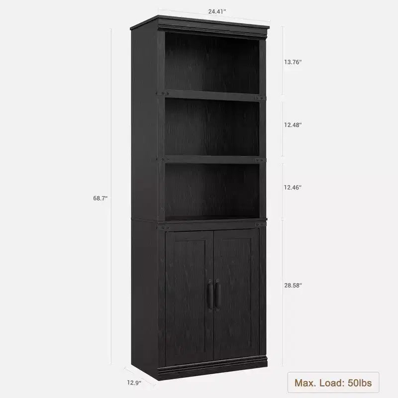 Librerie rustiche con ante, Libreria a 5 ripiani con contenitore, Mobiletto in legno per soggiorno, casa, ufficio, camera da letto
