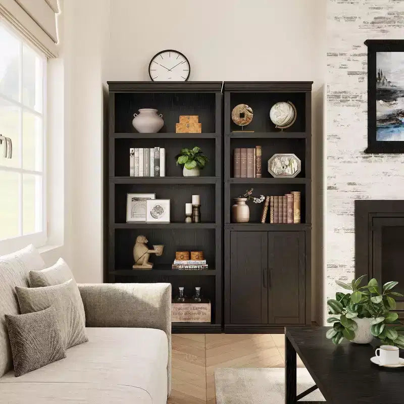 Librerie rustiche con ante, Libreria a 5 ripiani con contenitore, Mobiletto in legno per soggiorno, casa, ufficio, camera da letto