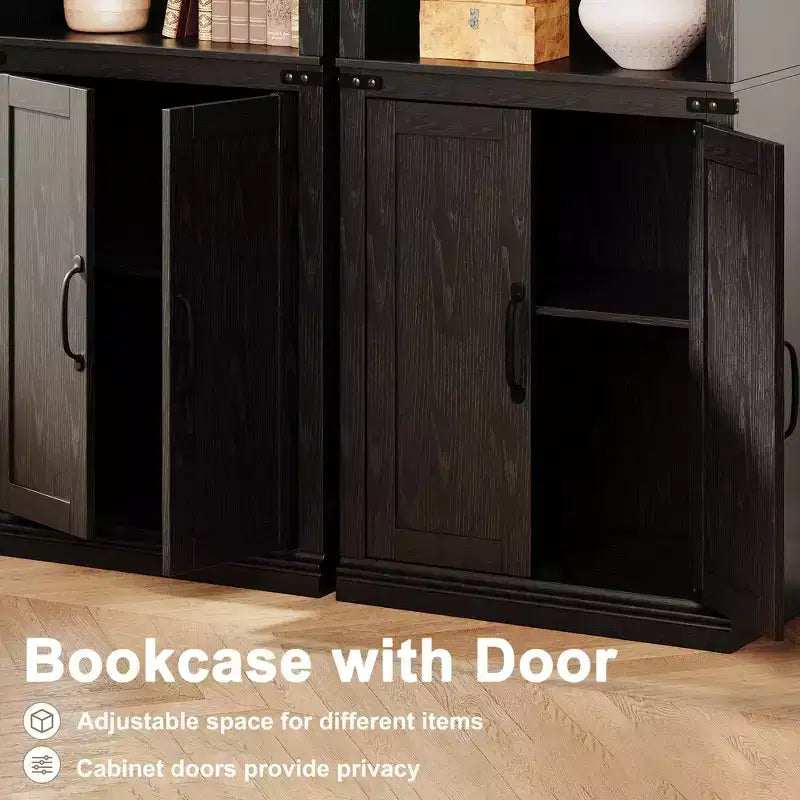 Librerie rustiche con ante, Libreria a 5 ripiani con contenitore, Mobiletto in legno per soggiorno, casa, ufficio, camera da letto