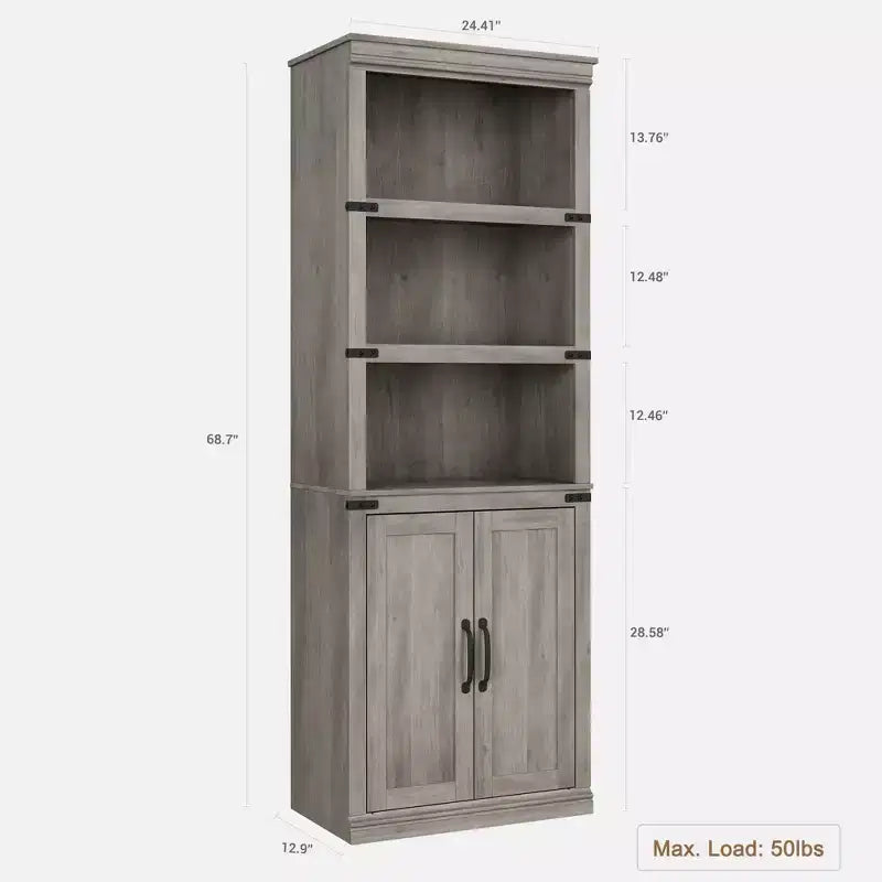 Librerie rustiche con ante, Libreria a 5 ripiani con contenitore, Mobiletto in legno per soggiorno, casa, ufficio, camera da letto