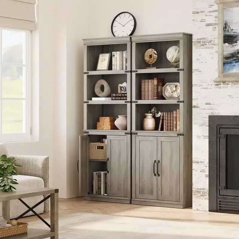 Librerie rustiche con ante, Libreria a 5 ripiani con contenitore, Mobiletto in legno per soggiorno, casa, ufficio, camera da letto