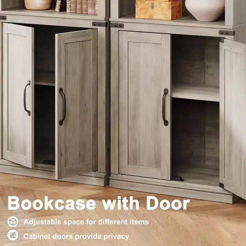 Librerie rustiche con ante, Libreria a 5 ripiani con contenitore, Mobiletto in legno per soggiorno, casa, ufficio, camera da letto