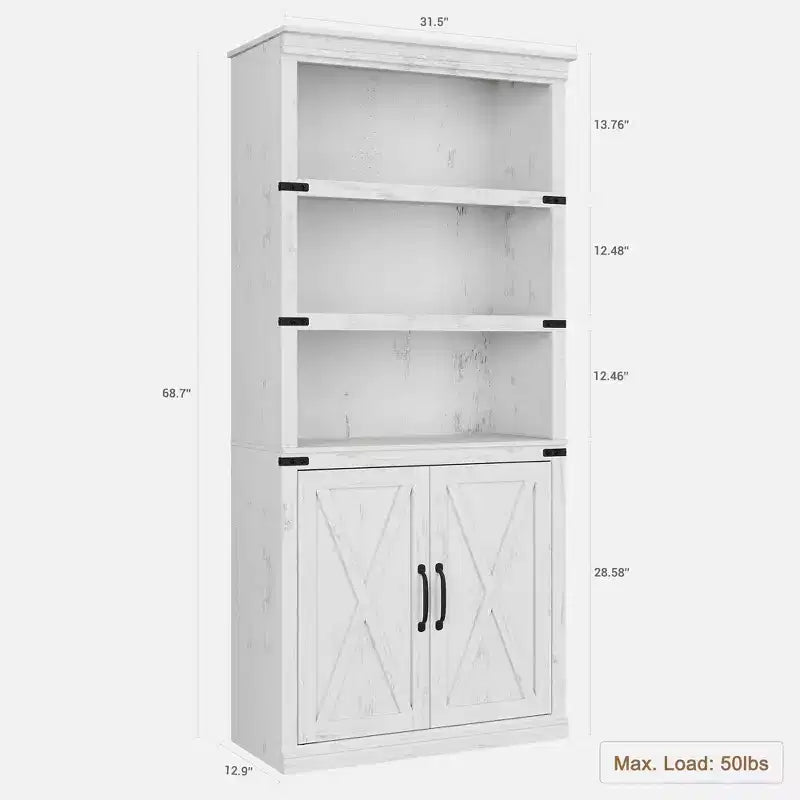 Librerie rustiche con ante, Libreria a 5 ripiani con contenitore, Mobiletto in legno per soggiorno, casa, ufficio, camera da letto