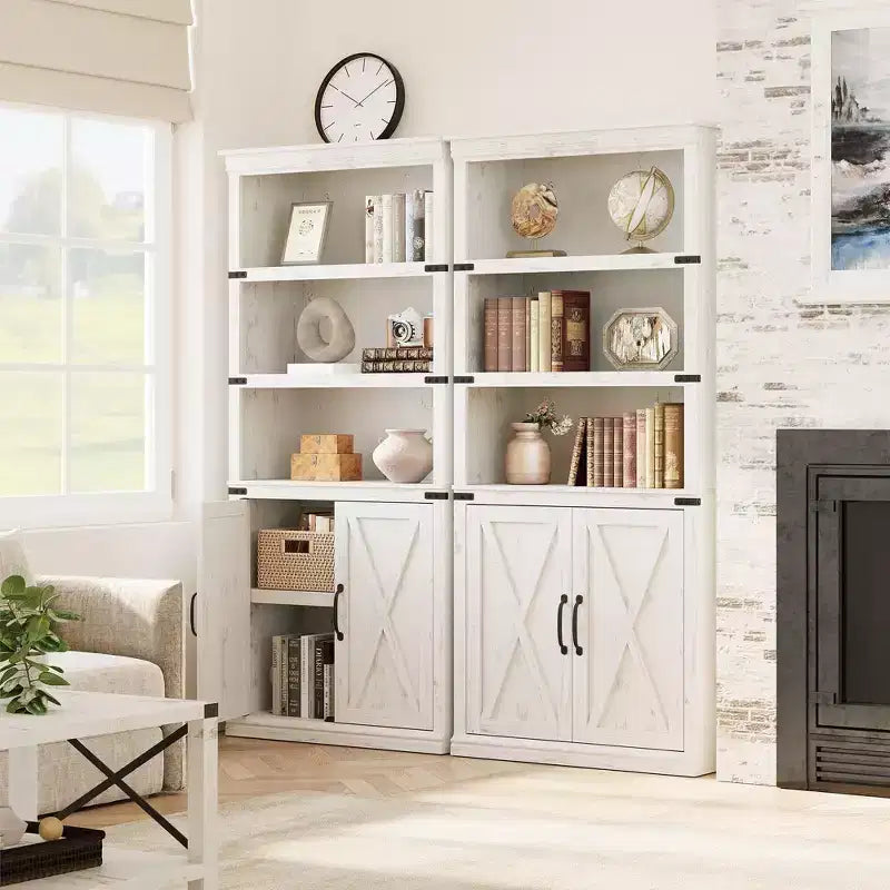 Librerie rustiche con ante, Libreria a 5 ripiani con contenitore, Mobiletto in legno per soggiorno, casa, ufficio, camera da letto