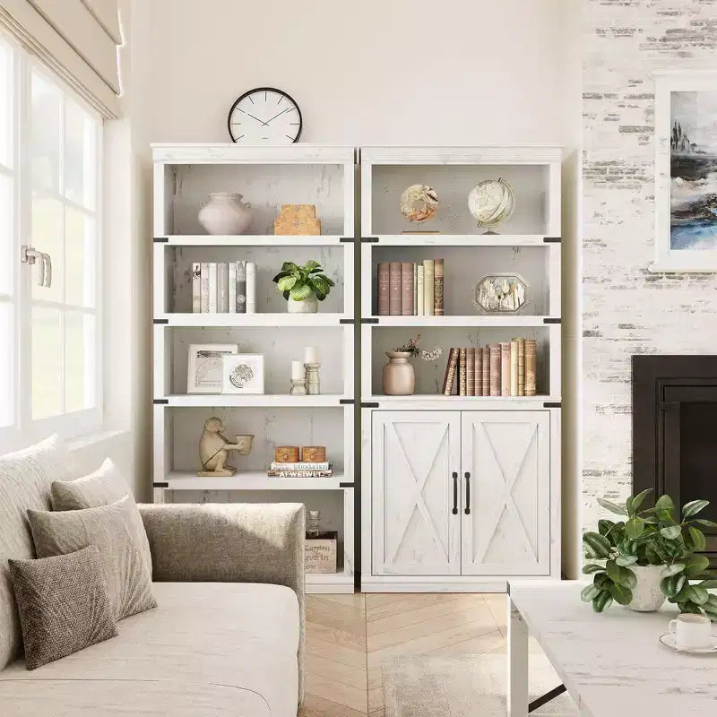 Librerie rustiche con ante, Libreria a 5 ripiani con contenitore, Mobiletto in legno per soggiorno, casa, ufficio, camera da letto