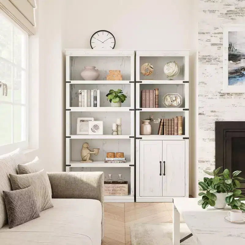 Librerie rustiche con ante, Libreria a 5 ripiani con contenitore, Mobiletto in legno per soggiorno, casa, ufficio, camera da letto