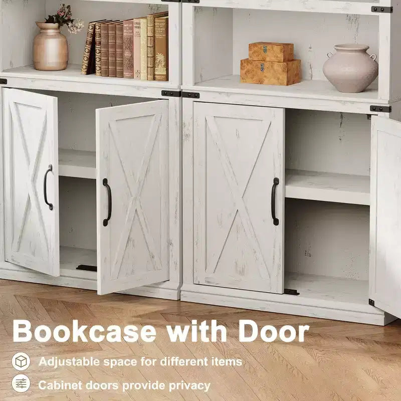 Librerie rustiche con ante, Libreria a 5 ripiani con contenitore, Mobiletto in legno per soggiorno, casa, ufficio, camera da letto