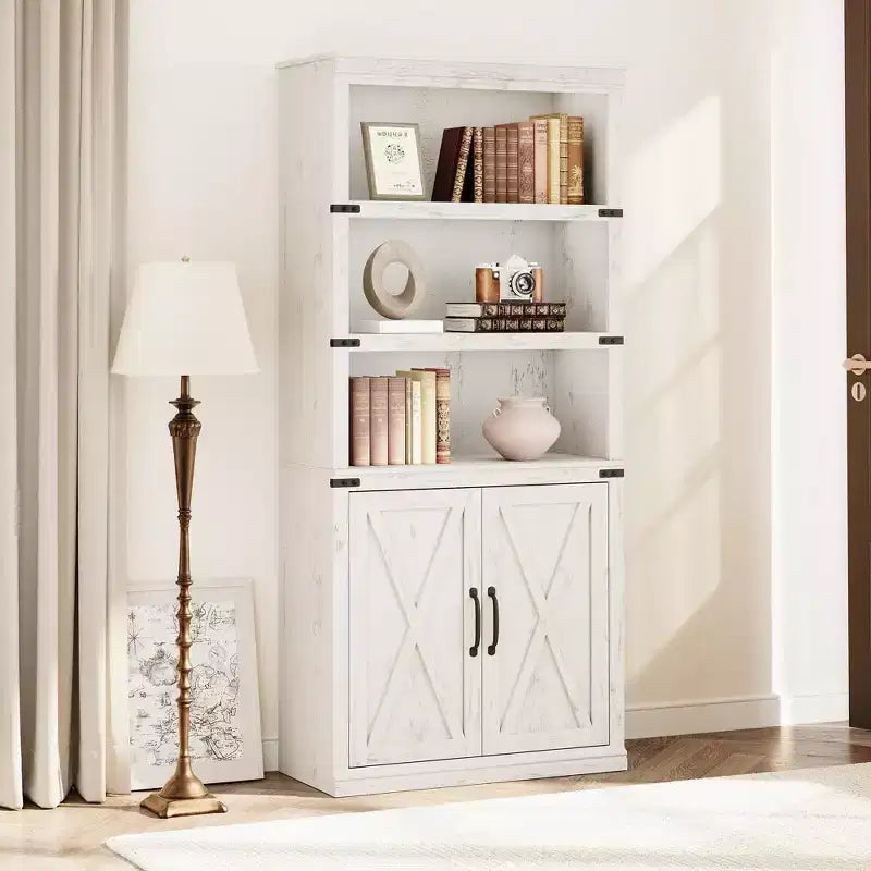 Librerie rustiche con ante, Libreria a 5 ripiani con contenitore, Mobiletto in legno per soggiorno, casa, ufficio, camera da letto