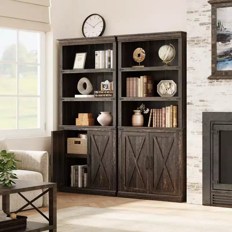 Librerie rustiche con ante, Libreria a 5 ripiani con contenitore, Mobiletto in legno per soggiorno, casa, ufficio, camera da letto