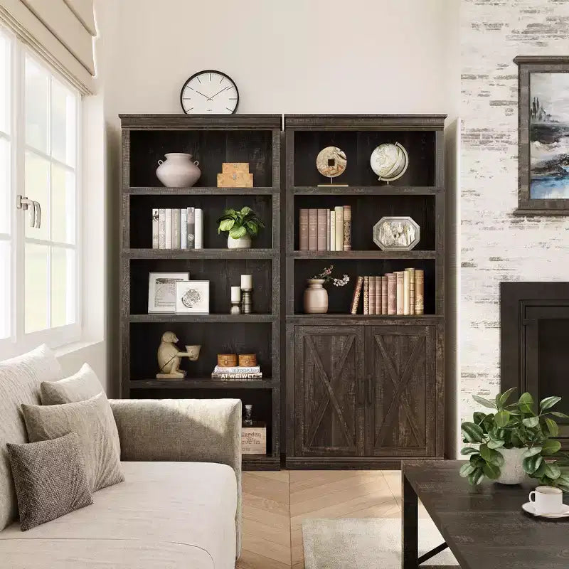 Librerie rustiche con ante, Libreria a 5 ripiani con contenitore, Mobiletto in legno per soggiorno, casa, ufficio, camera da letto