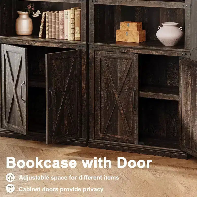 Librerie rustiche con ante, Libreria a 5 ripiani con contenitore, Mobiletto in legno per soggiorno, casa, ufficio, camera da letto