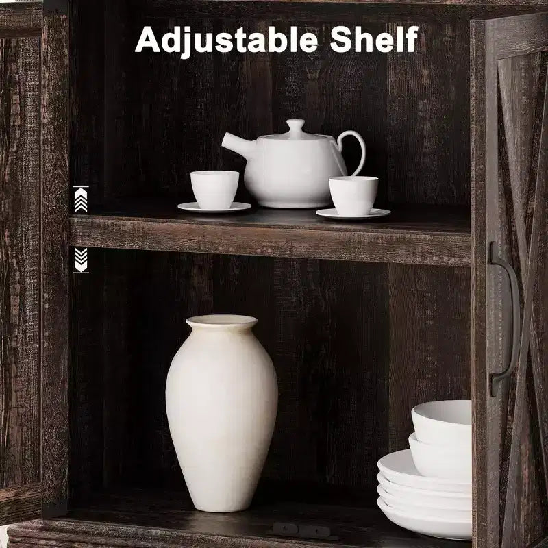 Librerie rustiche con ante, Libreria a 5 ripiani con contenitore, Mobiletto in legno per soggiorno, casa, ufficio, camera da letto