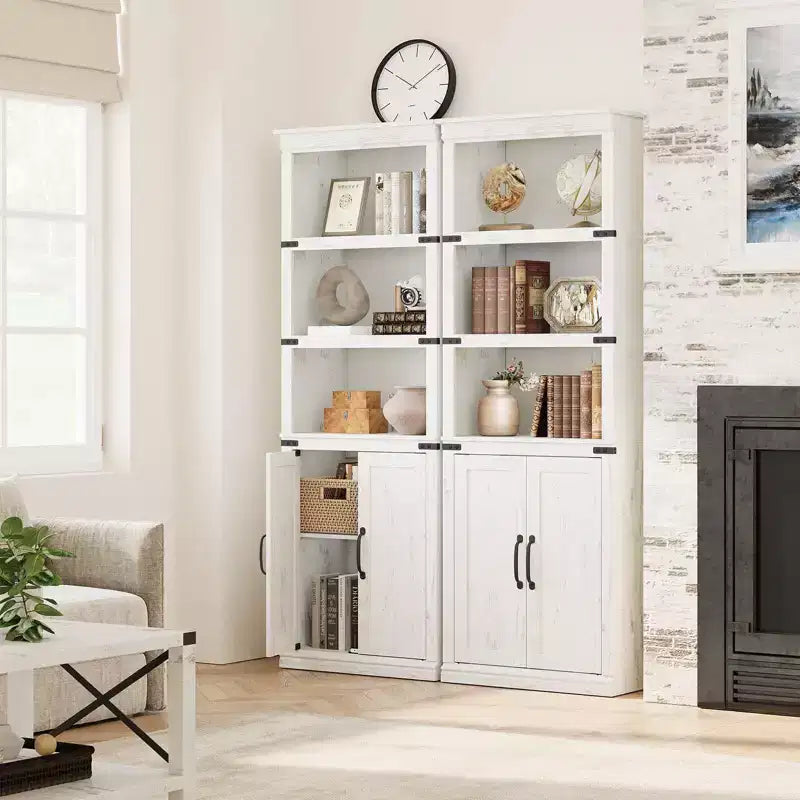 Librerie rustiche con ante, Libreria a 5 ripiani con contenitore, Mobiletto in legno per soggiorno, casa, ufficio, camera da letto