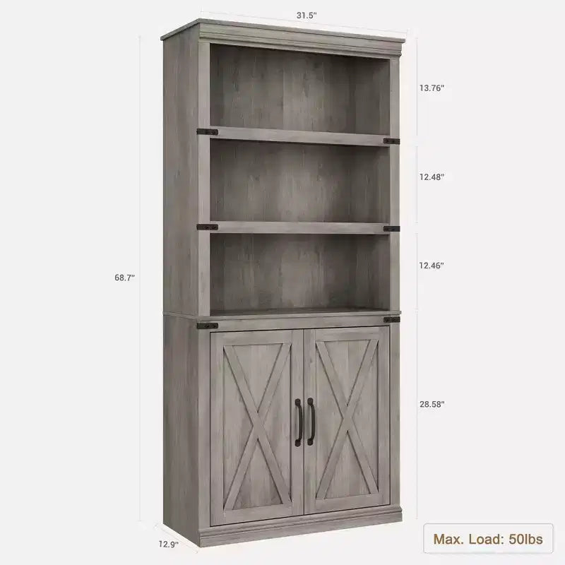 Librerie rustiche con ante, Libreria a 5 ripiani con contenitore, Mobiletto in legno per soggiorno, casa, ufficio, camera da letto