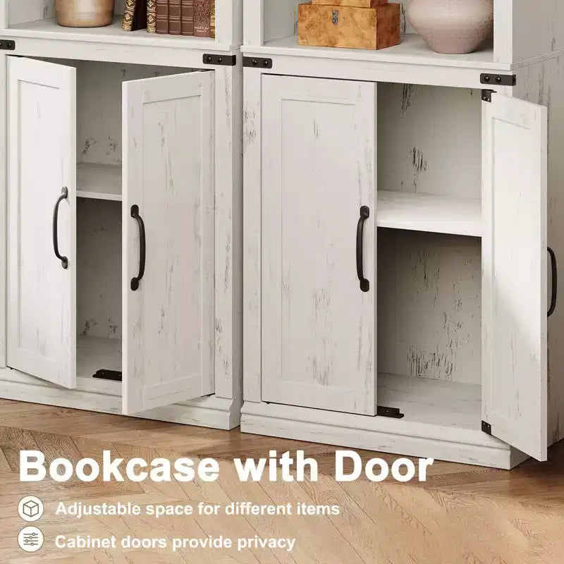 Librerie rustiche con ante, Libreria a 5 ripiani con contenitore, Mobiletto in legno per soggiorno, casa, ufficio, camera da letto