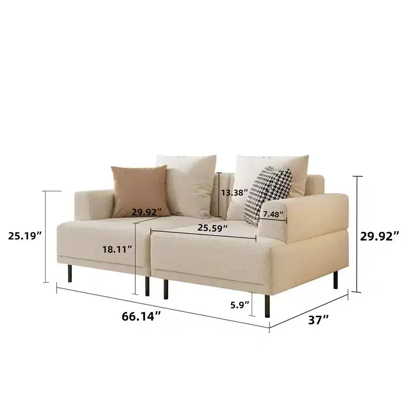 Divano Sezionale Modulare Larghezza 168 cm, in Tessuto, Stile Moderno di Metà Secolo, con Seduta Accogliente, Adatto per Soggiorno - Beige