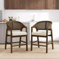 Sgabelli da bar Austin in legno di Hevea rivestiti con schienale curvo in canna ad altezza bancone noce/beige