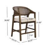 Sgabelli da bar Austin in legno di Hevea rivestiti con schienale curvo in canna ad altezza bancone noce/beige