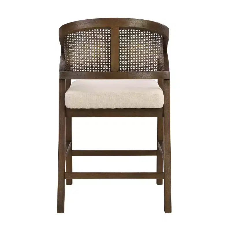 Sgabelli da bar Austin in legno di Hevea rivestiti con schienale curvo in canna ad altezza bancone noce/beige