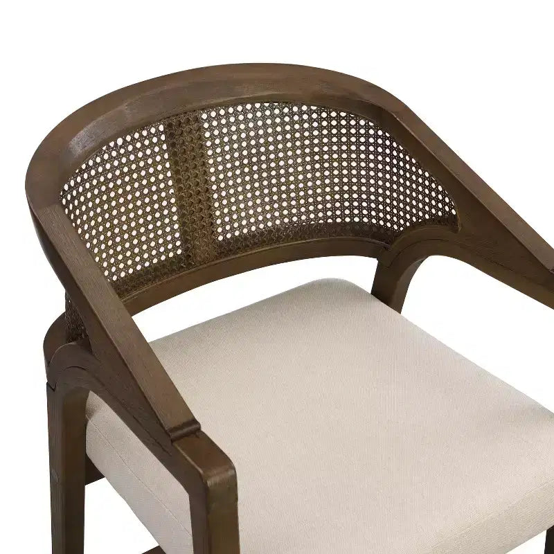 Sgabelli da bar Austin in legno di Hevea rivestiti con schienale curvo in canna ad altezza bancone noce/beige