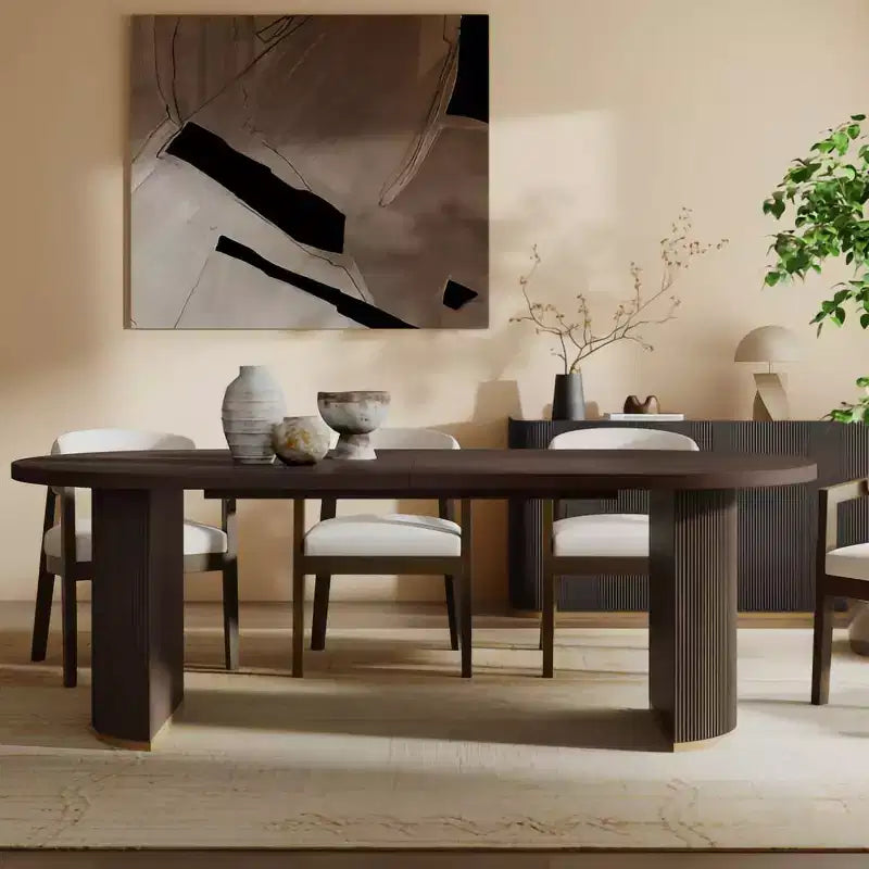 Tavolo da pranzo moderno minimalista ovale Damian 88" 6 posti con base a doppio piedistallo espresso