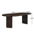 Tavolo da pranzo moderno minimalista ovale Damian 88" 6 posti con base a doppio piedistallo espresso