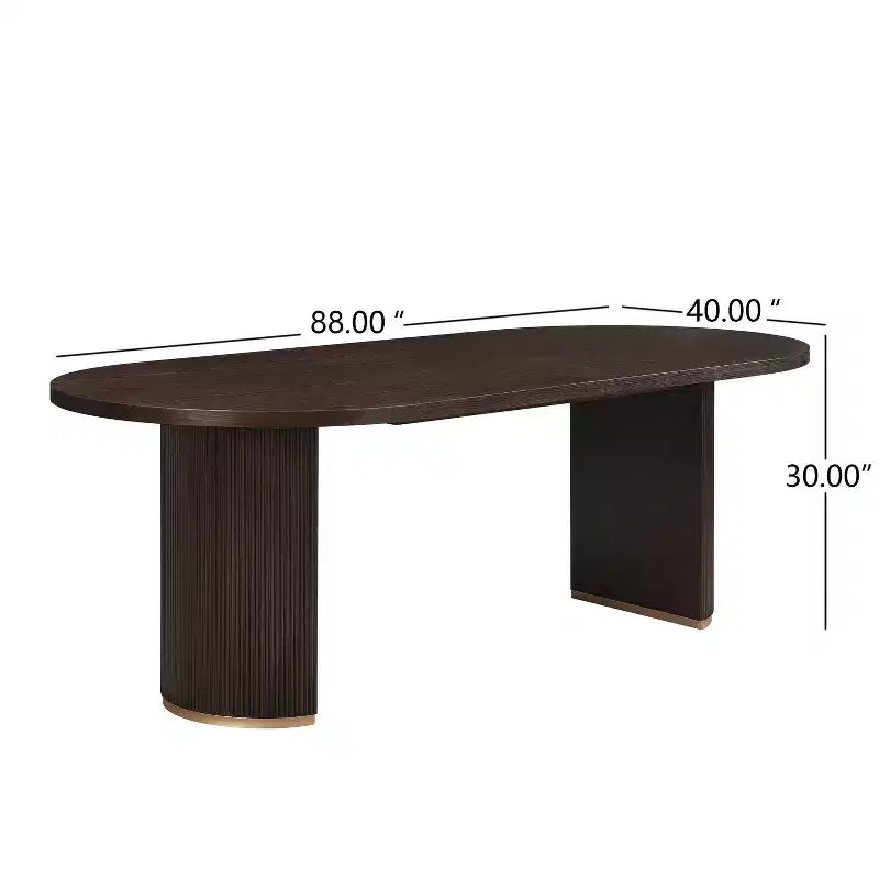 Tavolo da pranzo moderno minimalista ovale Damian 88" 6 posti con base a doppio piedistallo espresso