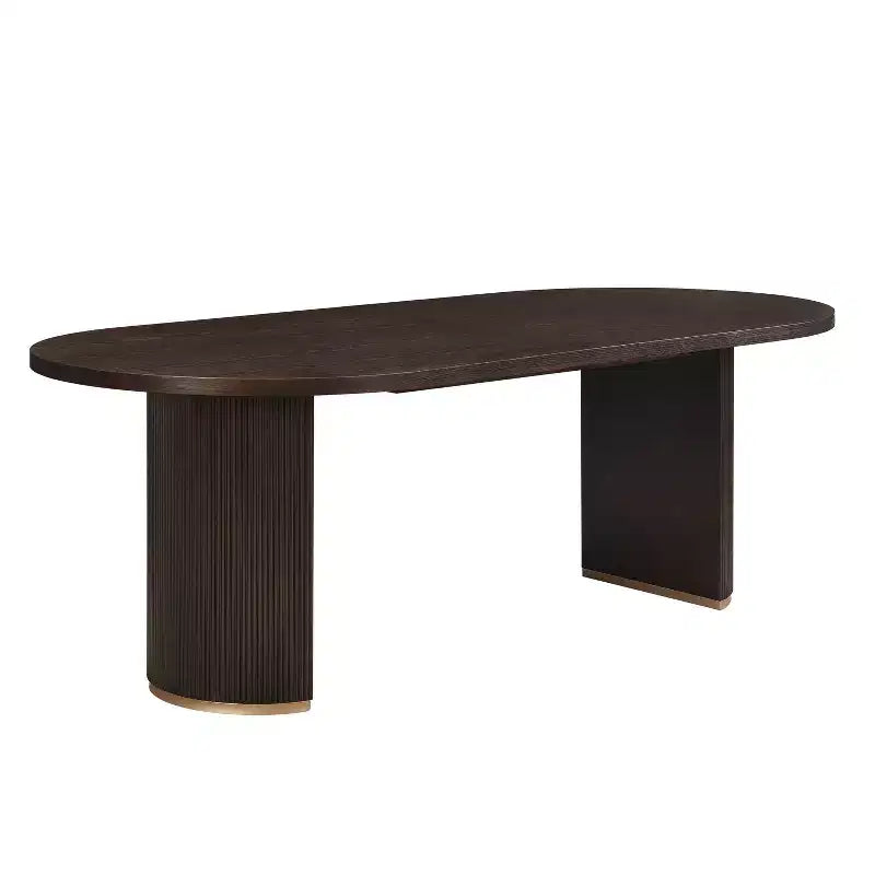 Tavolo da pranzo moderno minimalista ovale Damian 88" 6 posti con base a doppio piedistallo espresso