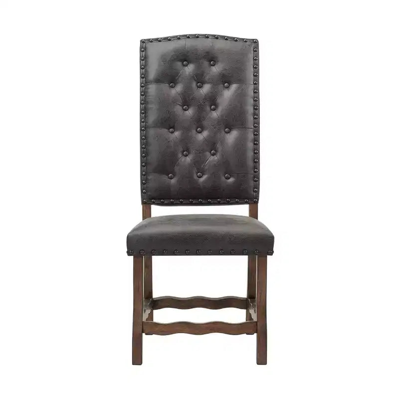 Tavolo da pranzo allungabile Hayward con 6 sedie con schienale alto e trapuntato, noce: Elegante base a doppio piedistallo