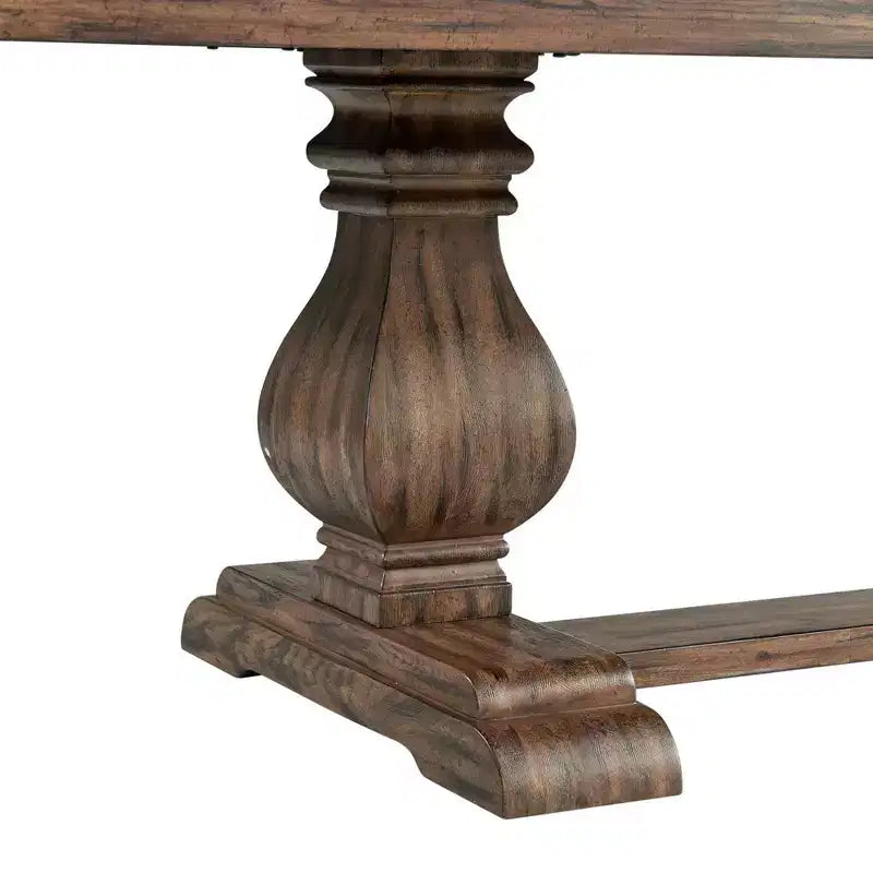 Tavolo da pranzo allungabile Hayward con 6 sedie con schienale alto e trapuntato, noce: Elegante base a doppio piedistallo