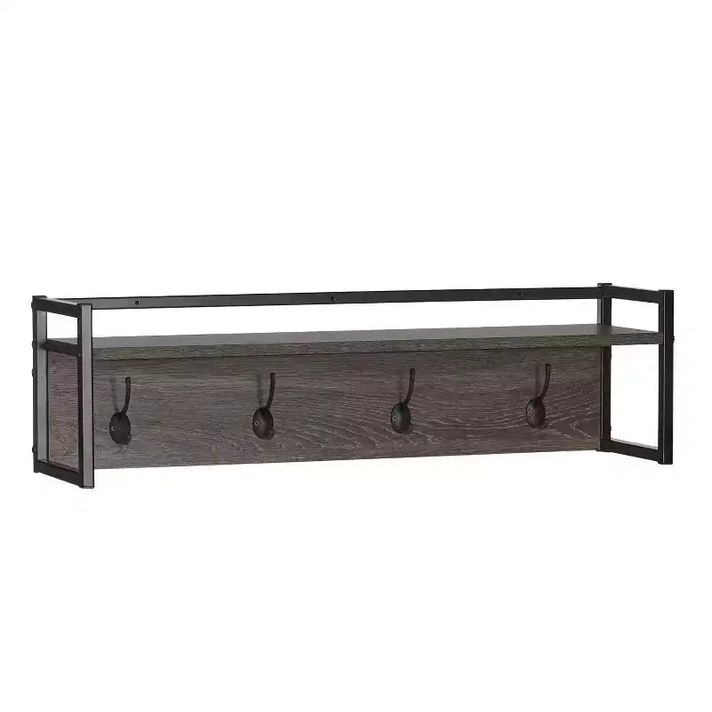 RiverRidge Afton 4 Hook Wall Mount Entryway Organizer Coat Rack Hanger Weathered Woodgrain and Dark Brown Hooks