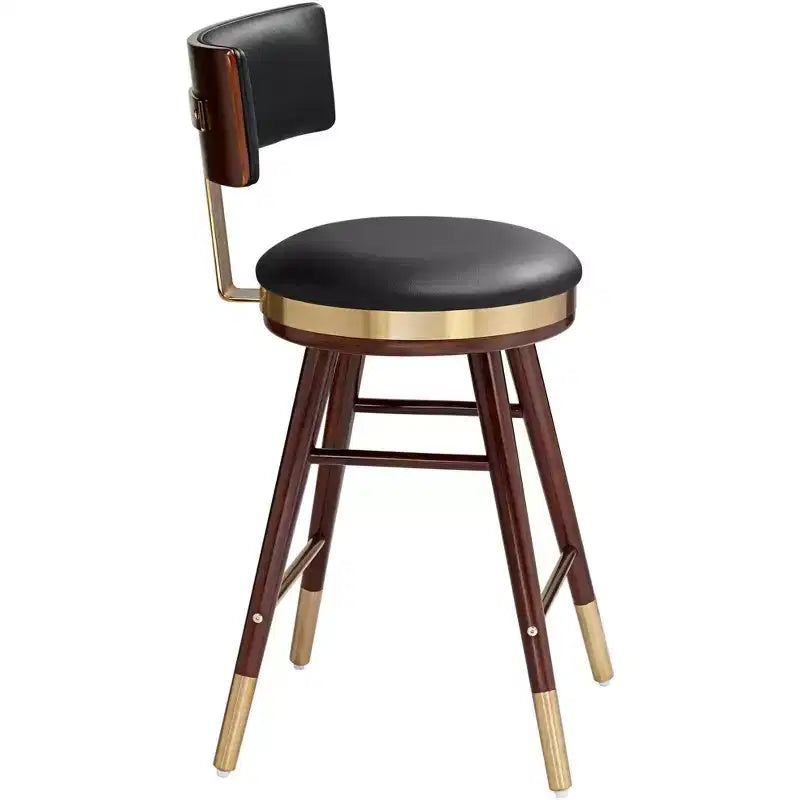 Sgabello da Bar Noce Marrone 25 1/2 Alto Metà Secolo Pelle Nera con Schienale per Bancone Cucina Isola