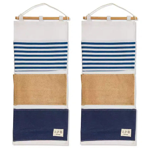 Juvale 2-Pack Over the Door Closet Wall Hanging Organizer, Wall Mounted Storage Bag Case 3 Pockets Lined Cotton Fabric, 11.75x27