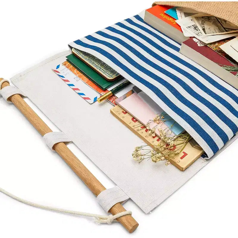 Organizzatore da appendere alla porta dell'armadio a 2 scomparti, borsa portaoggetti a parete con 3 tasche in tessuto di cotone foderato, 11,75x27 pollici